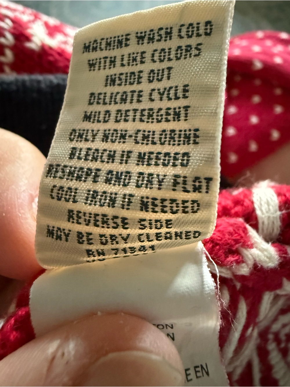 L.L. Bean Red and Cream Fair Isle Button-Up Cardigan - Picture 5 of 7